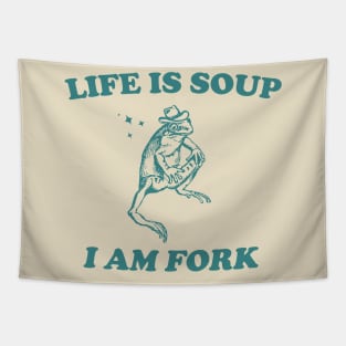 Life Is Soup I Am Fork Frog Graphic T Shirt, Unisex Funny Retro Shirt, Funny Frog Meme Tee, Vintage Tapestry