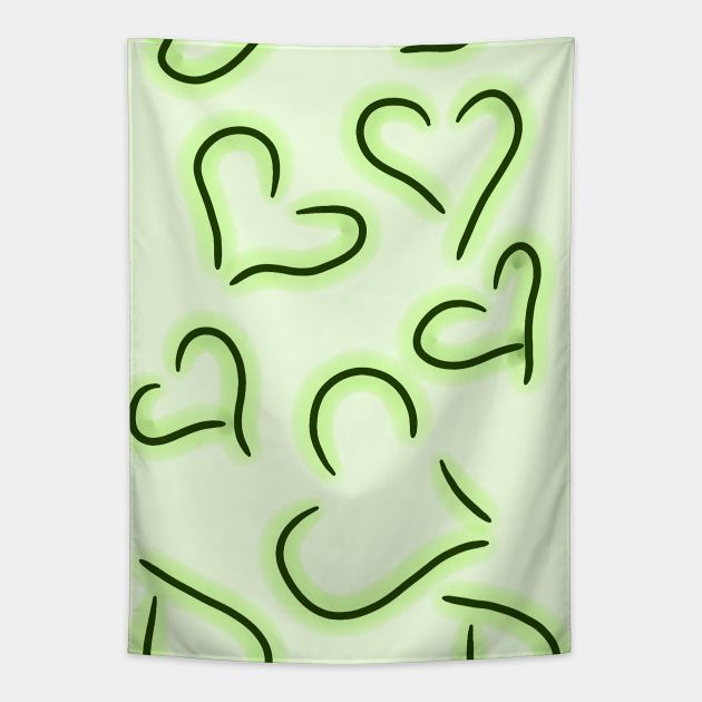 Cute Hearts Green Tapestry by BlakCircleGirl