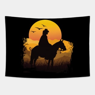 Cowgirl Riding Sun Retro Vintage T-Shirt Tapestry