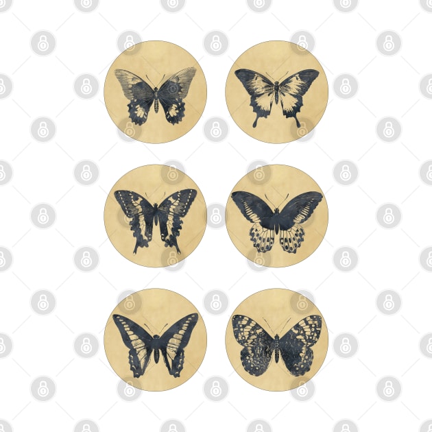 Vintage BUTTERFLIES sepia edition Pantone Color of the Year GREY 2021 by Naumovski