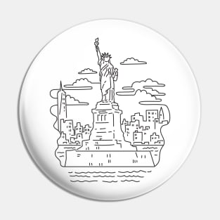 Statue of Liberty with New York City Skyline USA Mono Line Art Pin