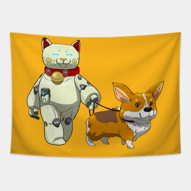 Nekobo the bot dog-sitter Tapestry by FredPC