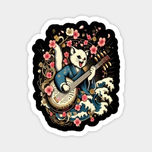 cat playing shamisen japanese Magnet