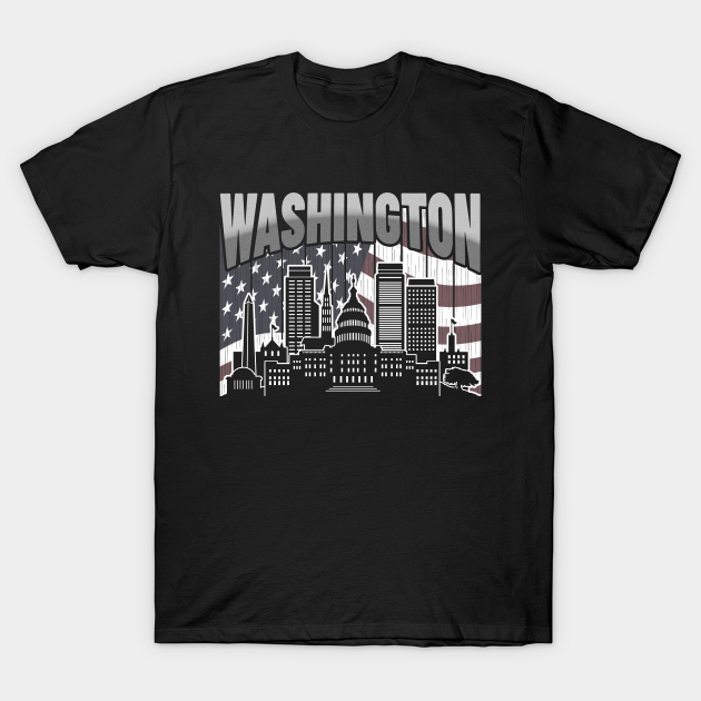 Discover Washington District of Columbia Skyline Vintage American Flag - Washington - T-Shirt