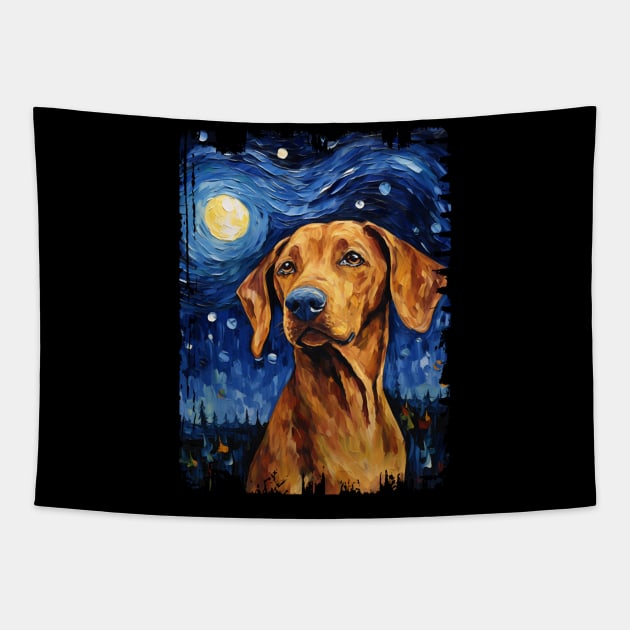 Redbone Coonhound Dog Starry Night Painting Dog Mom Dad Tapestry by Zolman Cardle