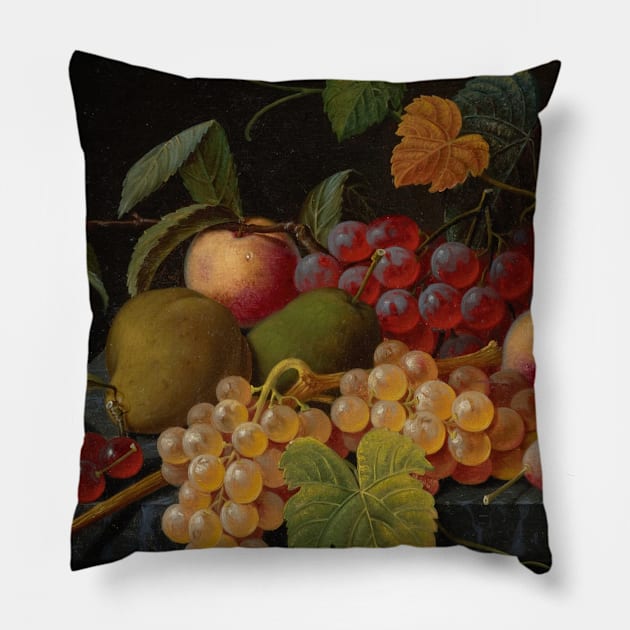 Fruit Still Life with Moth by Severin Roesen Pillow by Classic Art Stall
