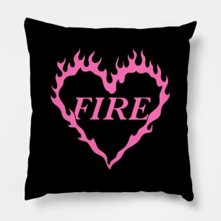 Pink Fire Heart Aesthetic Pillow