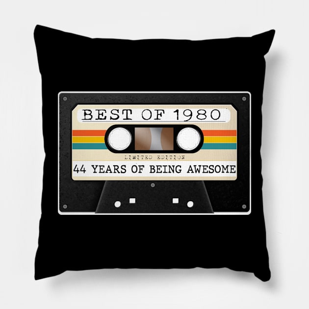 Funny Best of 1980 44th Birthday Cassette Tape Vintage Pillow by Happy Solstice