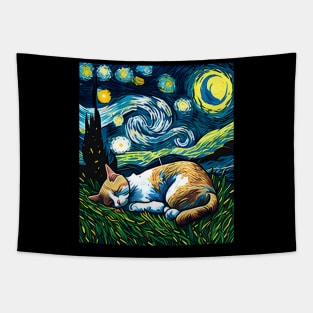 Van Gogh - Starry Night Cat - Cat Lover Tapestry