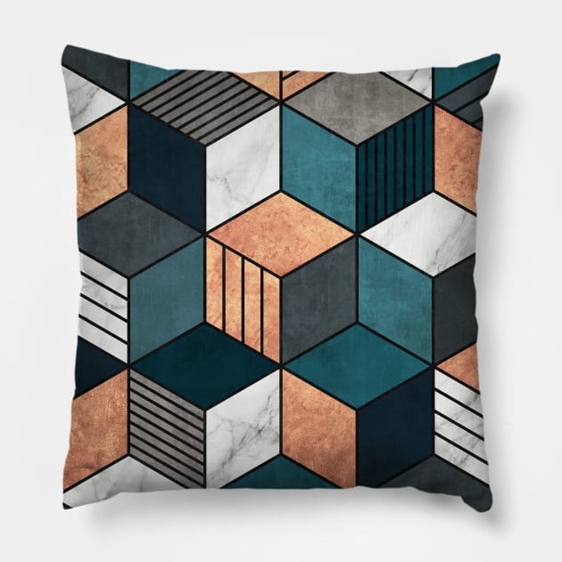 Copper, Marble and Concrete Cubes 2 with Blue Pillow by ZoltanRatko