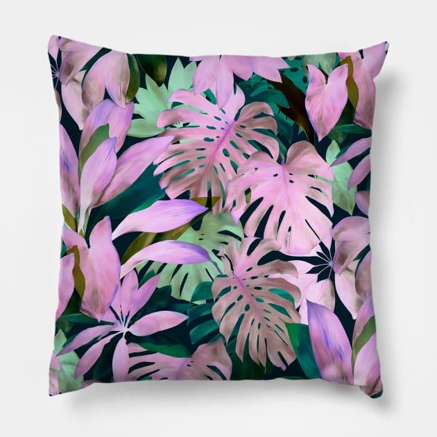 Tropical Night Magenta & Emerald Jungle Pillow by micklyn