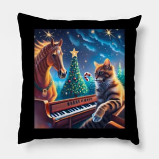 Christmas tree horse cat playing piano Pillow