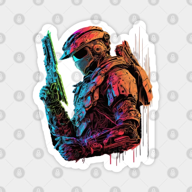 Halo Master Chief Neon - Original Artwork Magnet by Labidabop