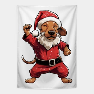 Cartoon Christmas Dachshund Dog Dancing Tapestry