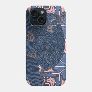 Cute Tarsier on a Modern Pink and Blue Pattern Background Phone Case