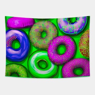 Colorful Donuts Green Tapestry