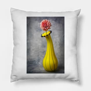 Curvy Yellow Vase With Pink Dahlia Pillow