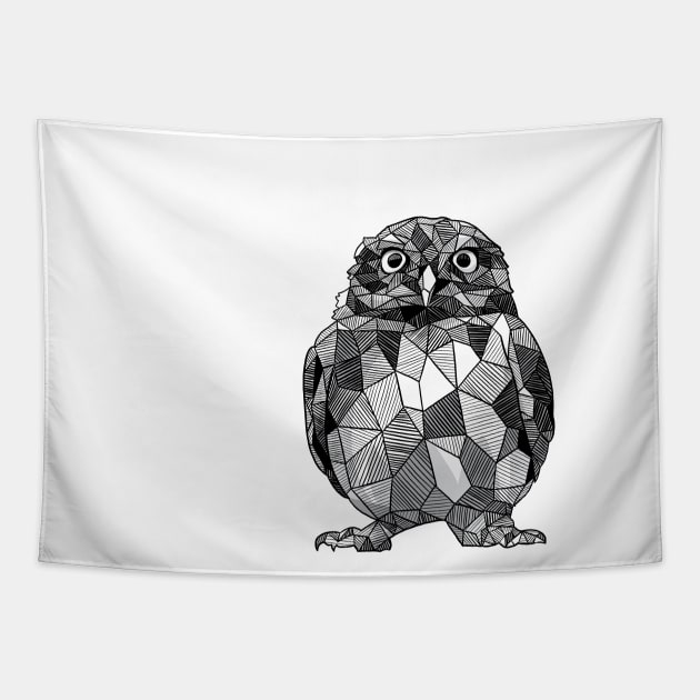 Cute Little Owl Geometric Sketchy Art Tapestry by polliadesign