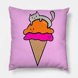 Kawaii kitty on ice cream cone Pillow