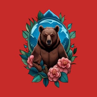 Black Bear Surrounded by Camellia Alabama State T-Shirt