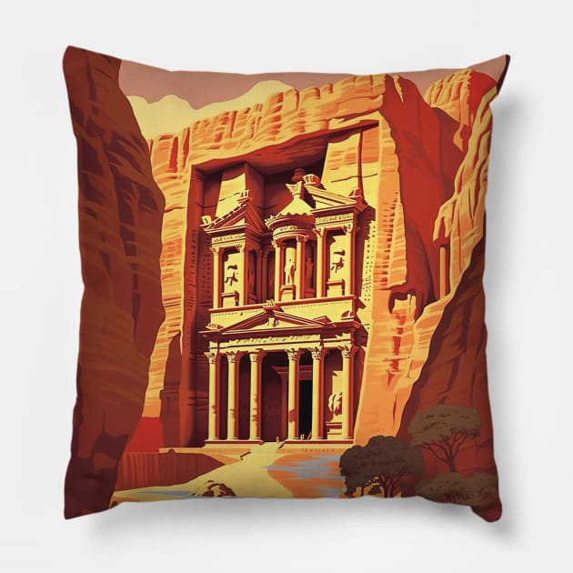 Petra, Jordan, Travel Poster Pillow by BokeeLee