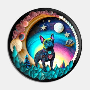 French Bulldog Frenchie Full Moon Galaxy Stars Trees Artwork Pin