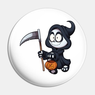 Kid In Reaper Costume Trick Or Treating Pin