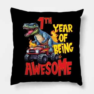 1st Year of Being Awesome 1yr Birthday Truck Dinosaur Boy Girl 1 Years Old Pillow