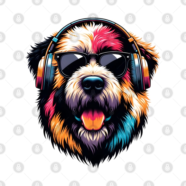 Grinning Bouvier des Flandres as Smiling DJ with Headphones by ArtRUs