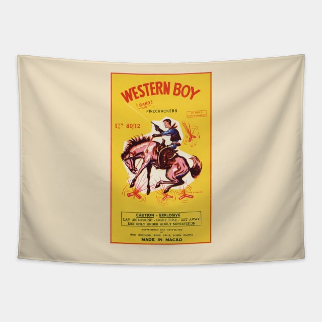 VINTAGE FIRECRACKER WESTERN BOY Tapestry by kakeanbacot