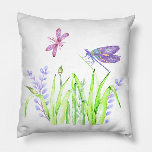 Dragonfly in pink and purple Pillow by LatiendadeAryam