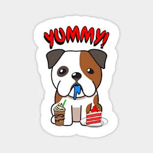 Cute english bulldog is having coffee and cake Magnet