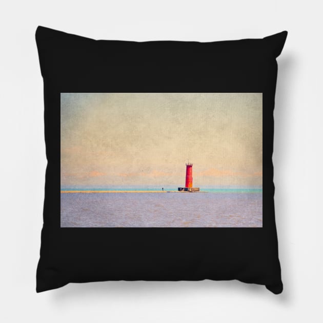 Red Lighthouse - Sheboygan Pillow by machare