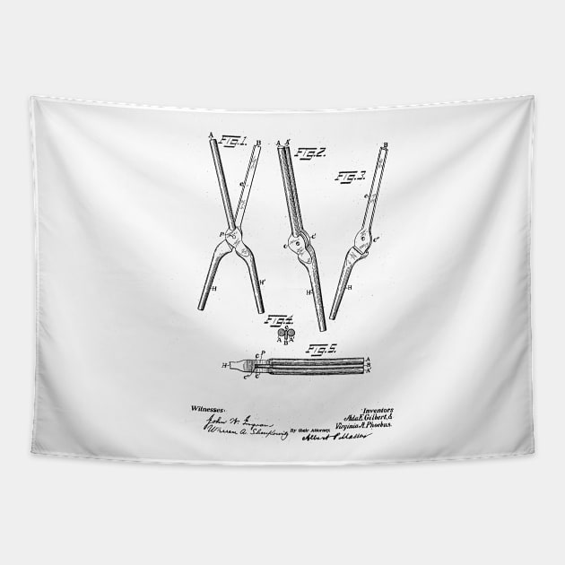 Hair curling Iron vintage patent drawing Tapestry by TheYoungDesigns