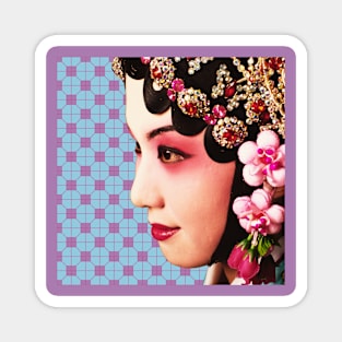 Chinese Opera Star with Baby Pink & Blue Tile Floor Pattern- Hong Kong Retro Magnet