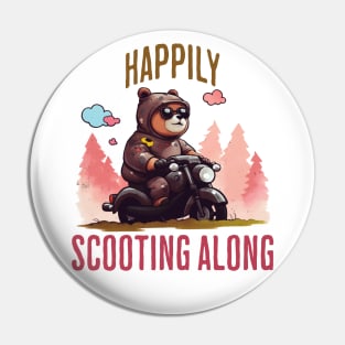 Happily Scooting Along cute bear on a scooter design Pin