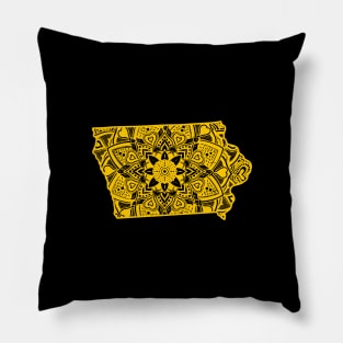 Yellow Iowa State Gift Mandala Yoga IO Art Pillow