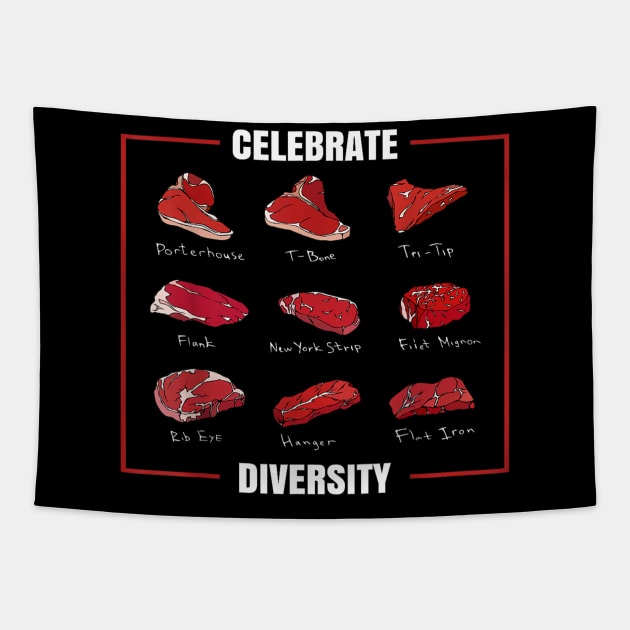 Funny Steak Celebrate Diversity Types of Steak Lovers Tapestry by MiaGamer Gear