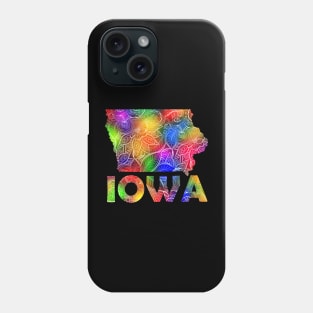 Colorful mandala art map of Iowa with text in multicolor pattern Phone Case