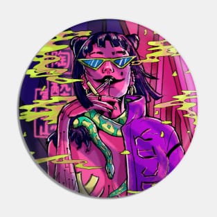 CYBERPUNK girl illustration asian aesthetic sticker design female power WMN Pin