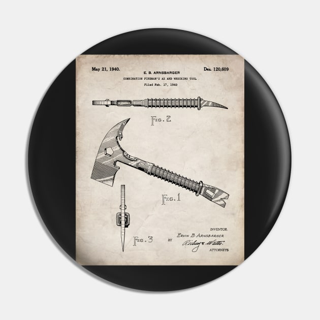 Firemans Axe Patent - Fire Fighter Art - Antique Pin by patentpress