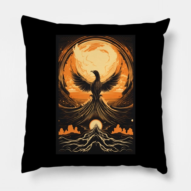 Phoenix Tarot Card Vintage Artwork Pillow by origato