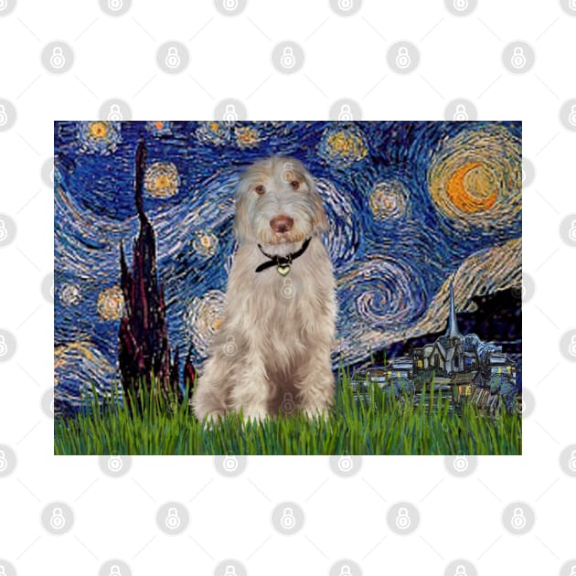 Italian Spinone in Adapted Starry Night (by Van Gogh) by Dogs Galore and More