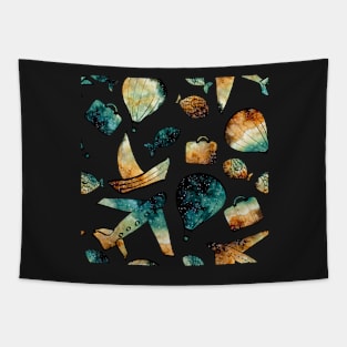 Watercolor Starry Sky, Sail Boat and Aircraft Tapestry