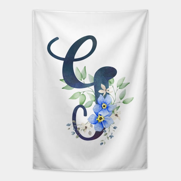 Floral Monogram G Wild Blue Flowers Tapestry by floralmonogram