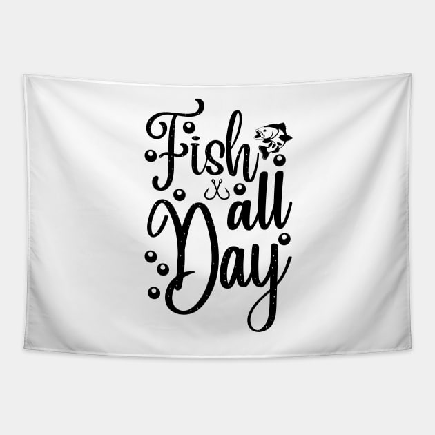 Less Talk More Fishing - Gift For Fishing Lovers, Fisherman - Black And White Simple Font Tapestry by Famgift