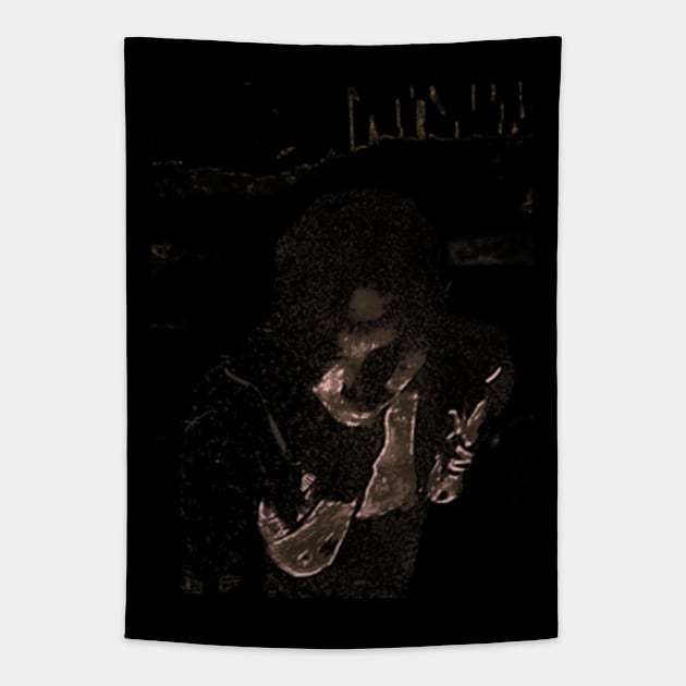 Portrait, digital collage and special processing. Guy in sport suit, bare chest. Dark weird world. Desaturated yellow. Tapestry by 234TeeUser234