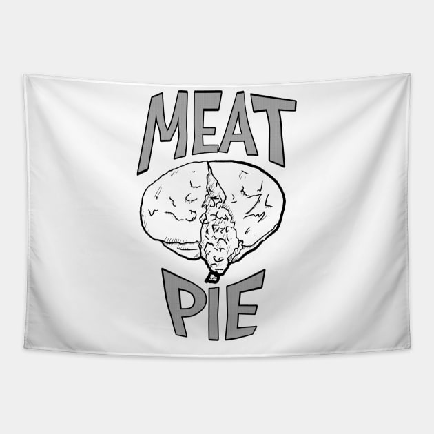 Meat pie - black and white - line work - graphic text Tapestry by DopamineDumpster