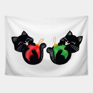 Two little black Christmas cats Tapestry