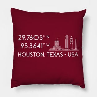 Houston Map Coordinates (latitude and longitude) focused on Chase Tower - white text + image Pillow